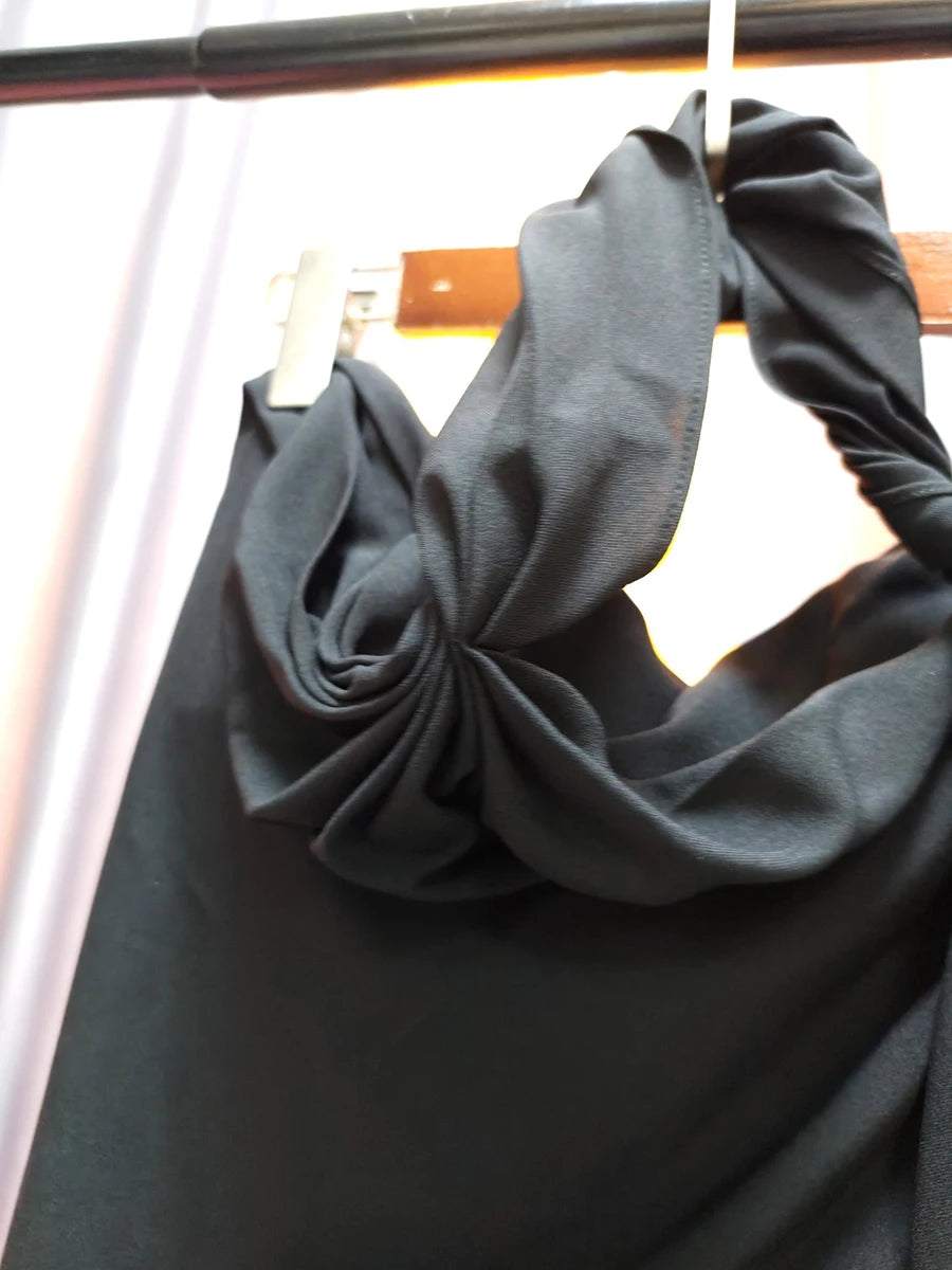 TWOTWINSTYLE Solid Loose Two Piece Sets for Women Halter Neck Sleeveless Irregular Top High Waist Wide Leg Pants Set Female New