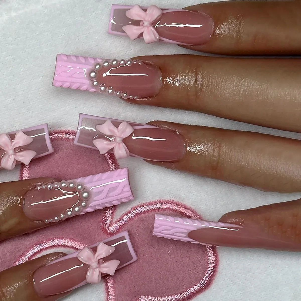 24Pcs French False Nails Pink Zebra Pattern Press on Nails Medium Square Coffin False Nails Y2k Artificial Full Cover Nail Tips