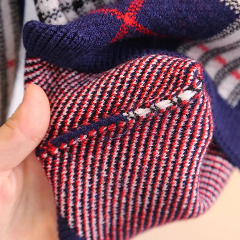 Toddler Girl Sweater Dress New Autumn Winter Warm 0-7Y Girls Plaid Knitted Sweater Dress Bow College Style Kids Clothes