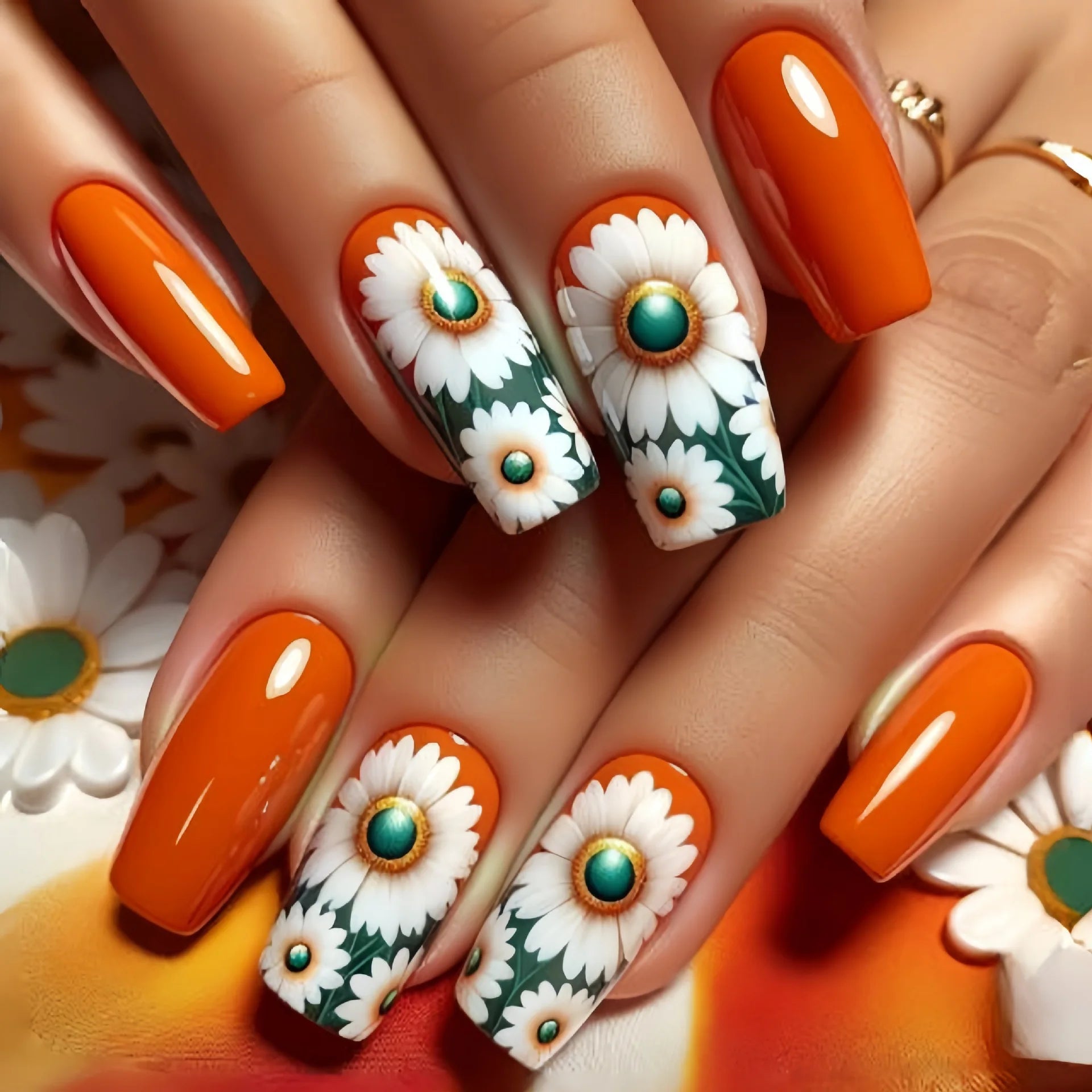 24pcs/set Court Moyen faux ongles pour le printemps été belles fleurs colorées abeilles faux ongles conseils appuyez sur faux nail art