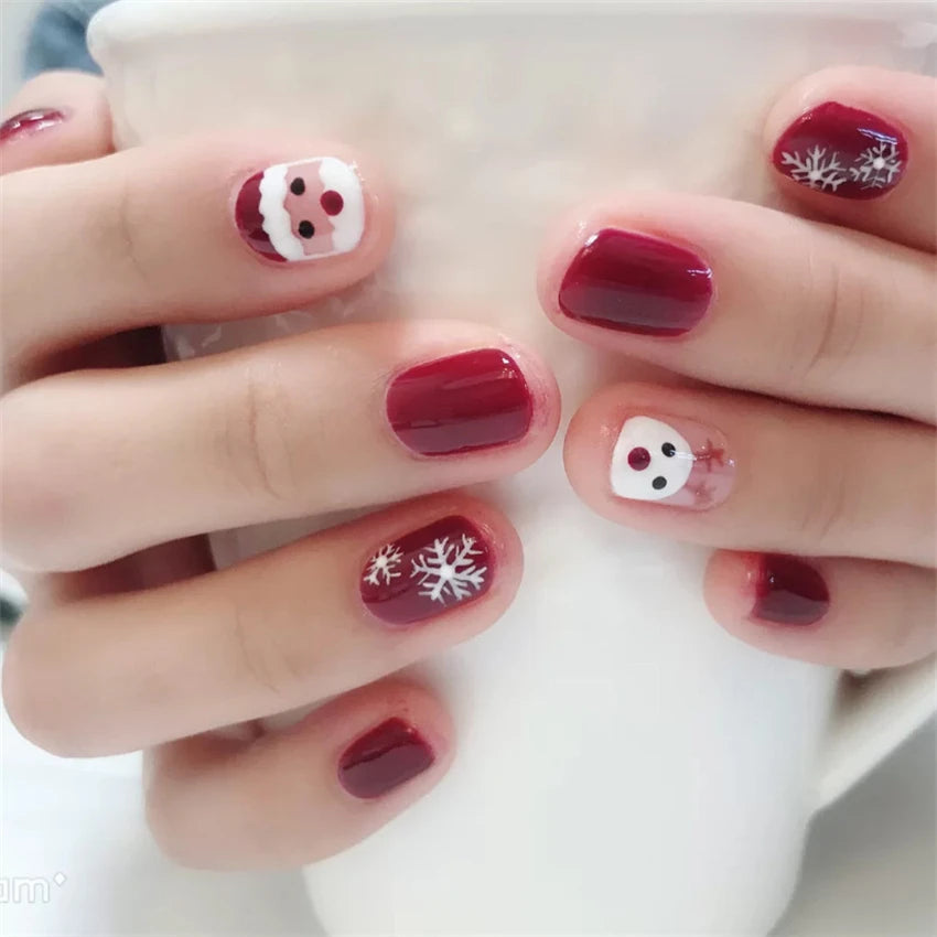 24Pcs/Set Christmas Collection Wearing False Nails Art Elk Santa Claus Snowman Press on Nail Tips Kawaii Acrylic Stick on Nails PDJ011-1363