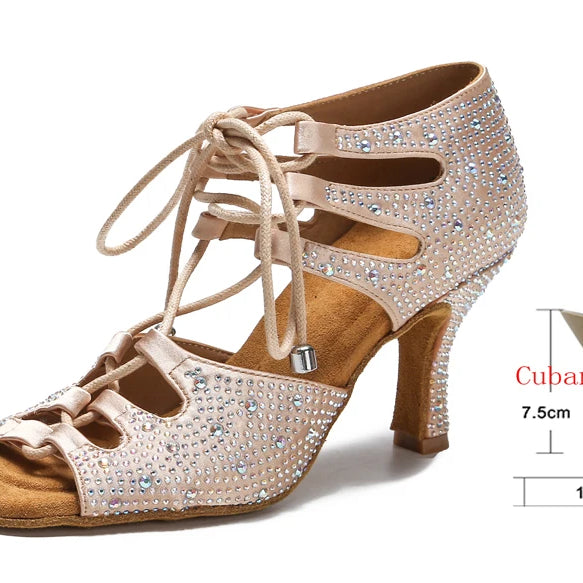 di seta donna scarpe da ballo latino fondo morbido sandali da donna Tango Party Dance Shoes scarpe da sposa con strass skin heel 7.5CM