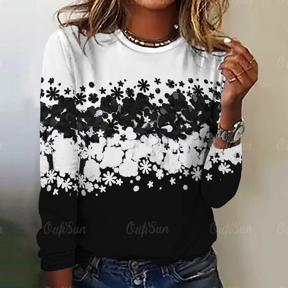 Women's Long Sleeve T-Shirt 3d Floral Print Sweatshirt Fashion Autumn Casual Harajuku Aesthetic Clothing Female Hoodies W010203-HQ11940