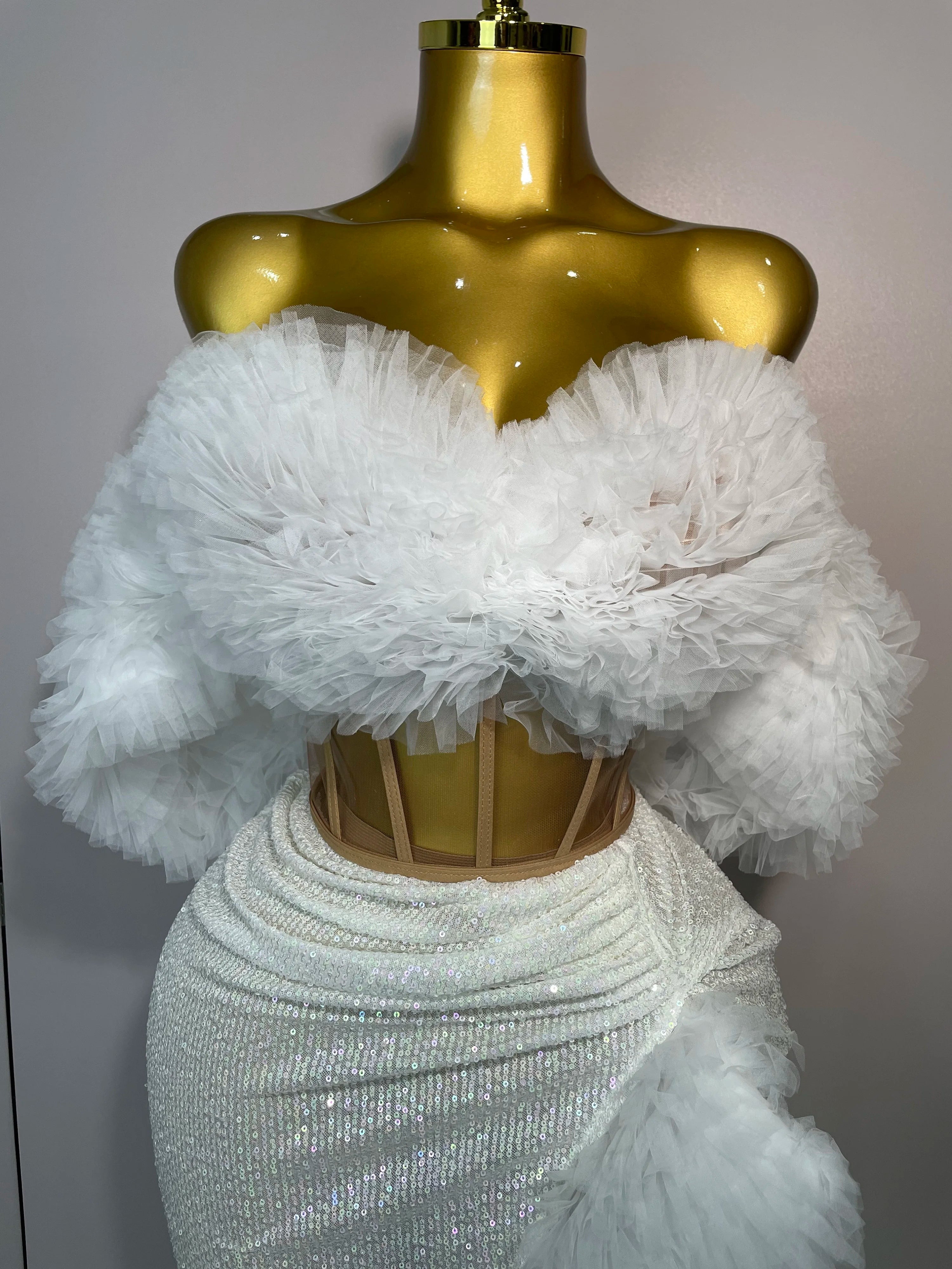 Shiny Sequins Top Short Skirt Two Pieces Set 2025 Women Sexy Celebrate Evening Prom Birthday Party Dress Nightclub Stage Outfit