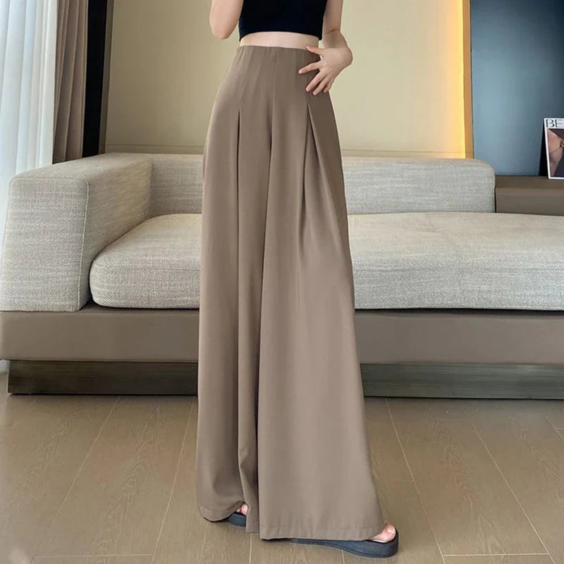 Wide Leg Pants Women Elegant Hight Waist Korean Suit Sweatpants Streetwear Loose Casual Female Draped Full Length Trousers Khaki