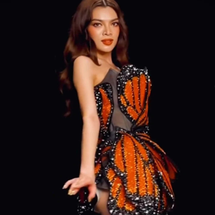 VC Luxury Dress For Women Beautiful Butterfly Shape Design Sequins Mini Celebrity Party Vestido 2023 New Trendy