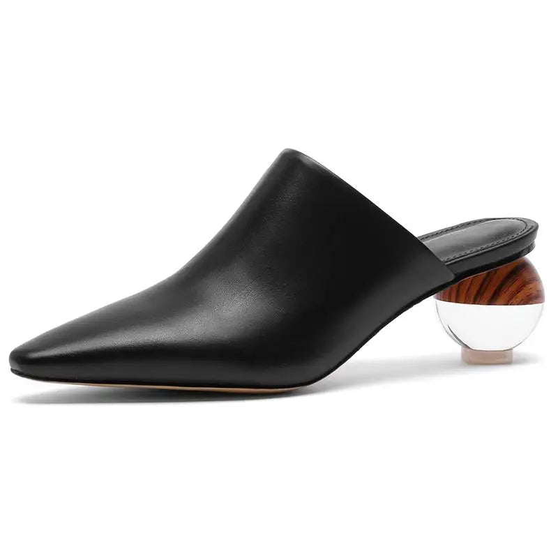 SIMLOVEYO Women Slippers Leather Shoes Pointed Toe Heels Sheepskin Summer Pantoufle Brand A1678
