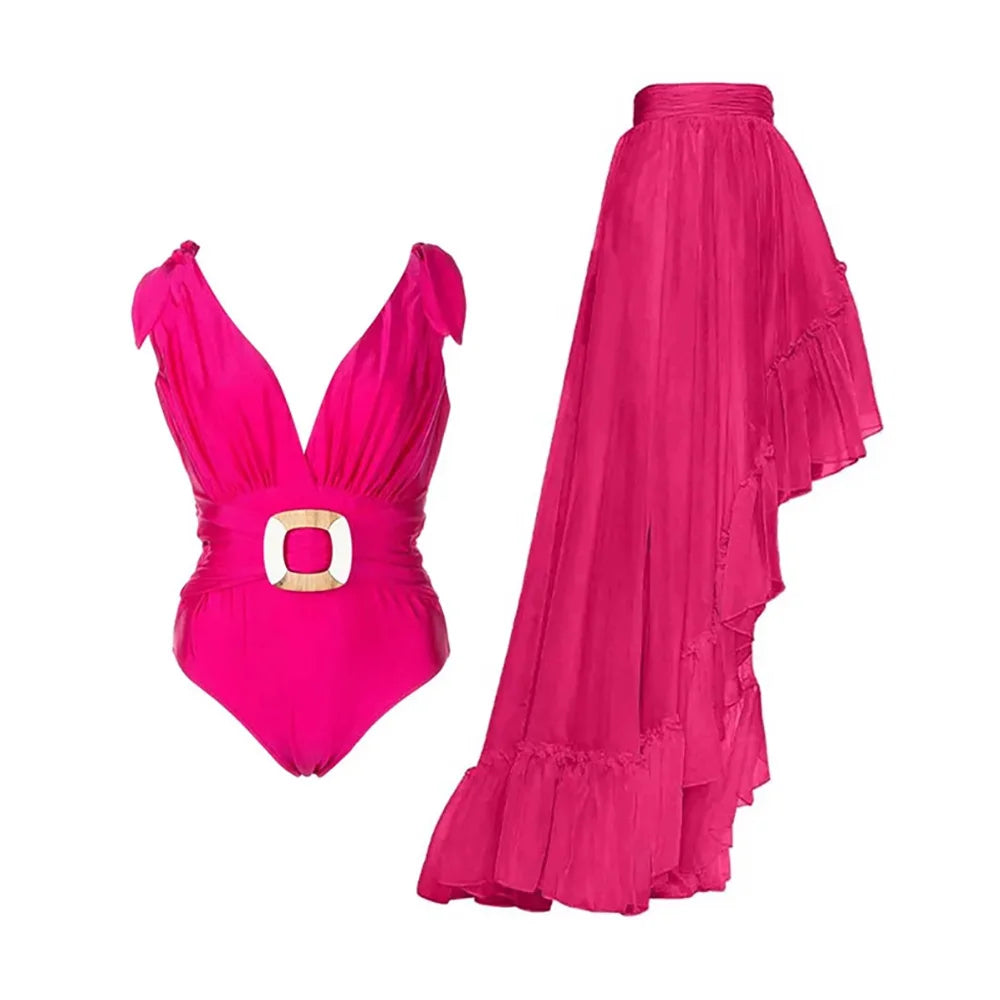 Swimwear Women 2024 Sexy One Piece Swimsuits Deep-v Beachwear Ruffled Plus Size Bathing Suit Luxury Designer Micro Bikinis Set