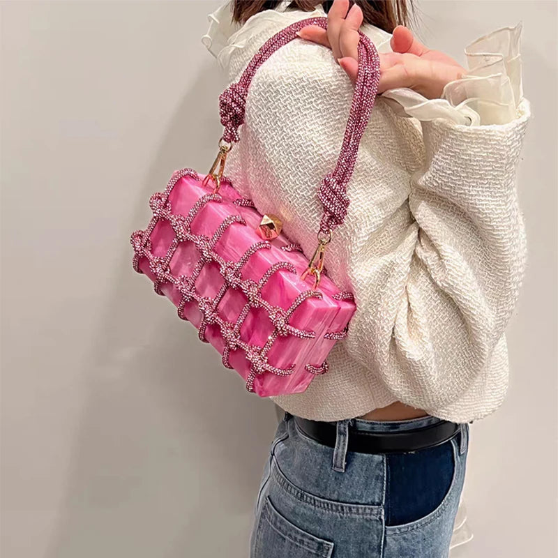 Luxury Rhinestone Purses For Women Brand Fashion Designer Handbags Marbling Evening Clutch Versatile Party Rhinestone Bag