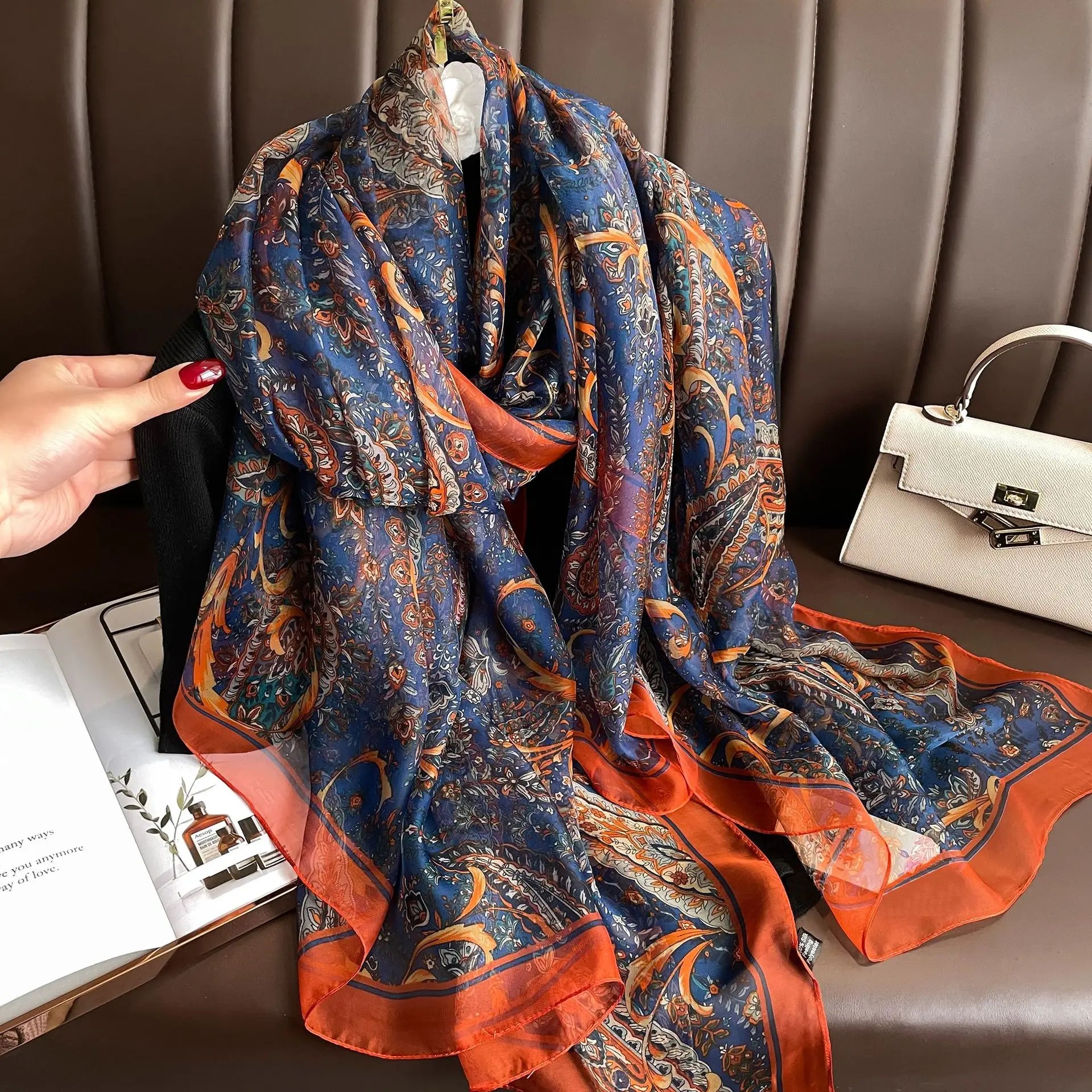 Silk Scarf Foulard Female Headbanda Luxury Hijab Women Soft Warm Pashmina Beach Scarves Echarpe Shawl Large Wrap Echarpe Bandana see chart 50