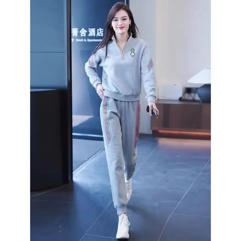 Women's Tracksuit Large Autumn Winter New Loose Casual Fashion Tops And Pencil Pants Two Piece Sets Plus Size Clothing For Women
