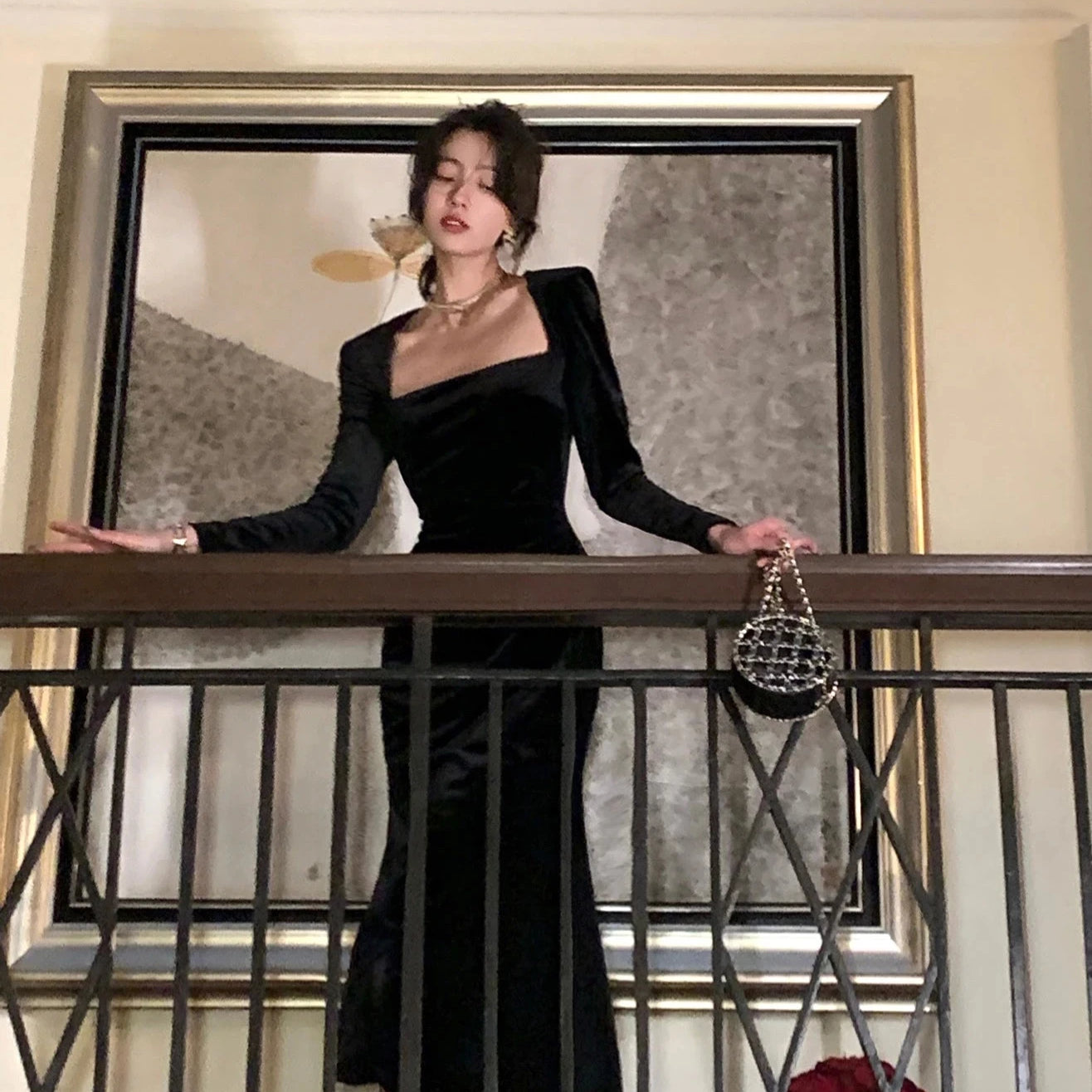 Fashion Elegant Long Black Velvet Dress Spring Women Sexy Bodycon Prom Evening Party Birthday Vestidos Female Vintage Robe