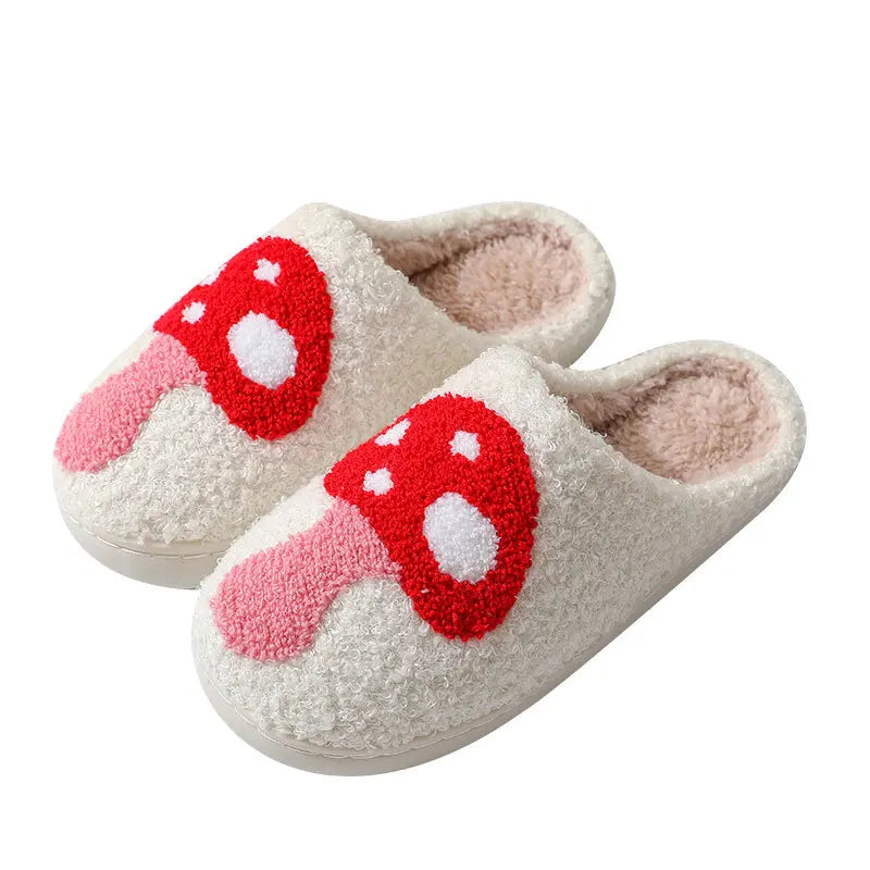 Popular Colorful Rainbow Plush Slippers for Women Cartoon Cute Smiling Face and Heart Design