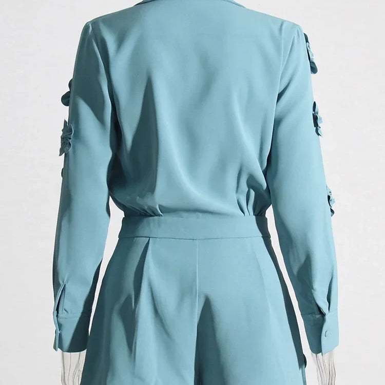 Floral Spliced Designer Casual Jumpsuits for Women Lapel Long Sleeve High Waist Temperament Office Lady Fashion Rompers Jumpsuit