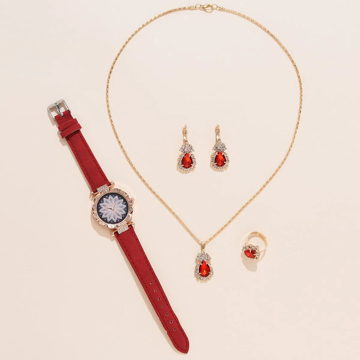 5pcs Set Watches For Women Leather Band Ladies Watch Simple Casual Women's Analog WristWatch Bracelet Gift Montre Femme