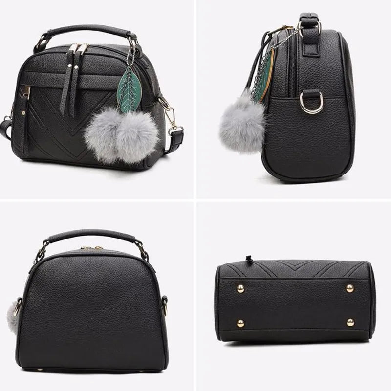 Women Messenger Bags PU Leather Handbag Inclined Shoulder Bag Women Crossbody Handbags Bag Ball Tassel Bag