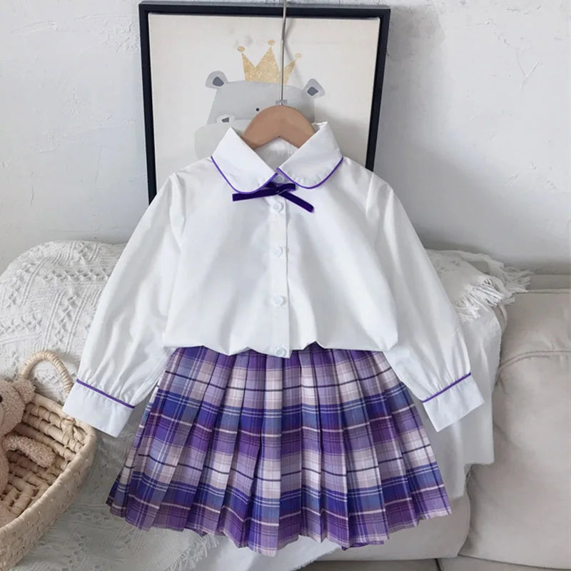 Girls Classic New Uniform Clothes Sets Winter Casual Luxury 2Pcs Sets Princess Jacket Skirt Birthday for 1-8Years Children Suits AS PICTURE