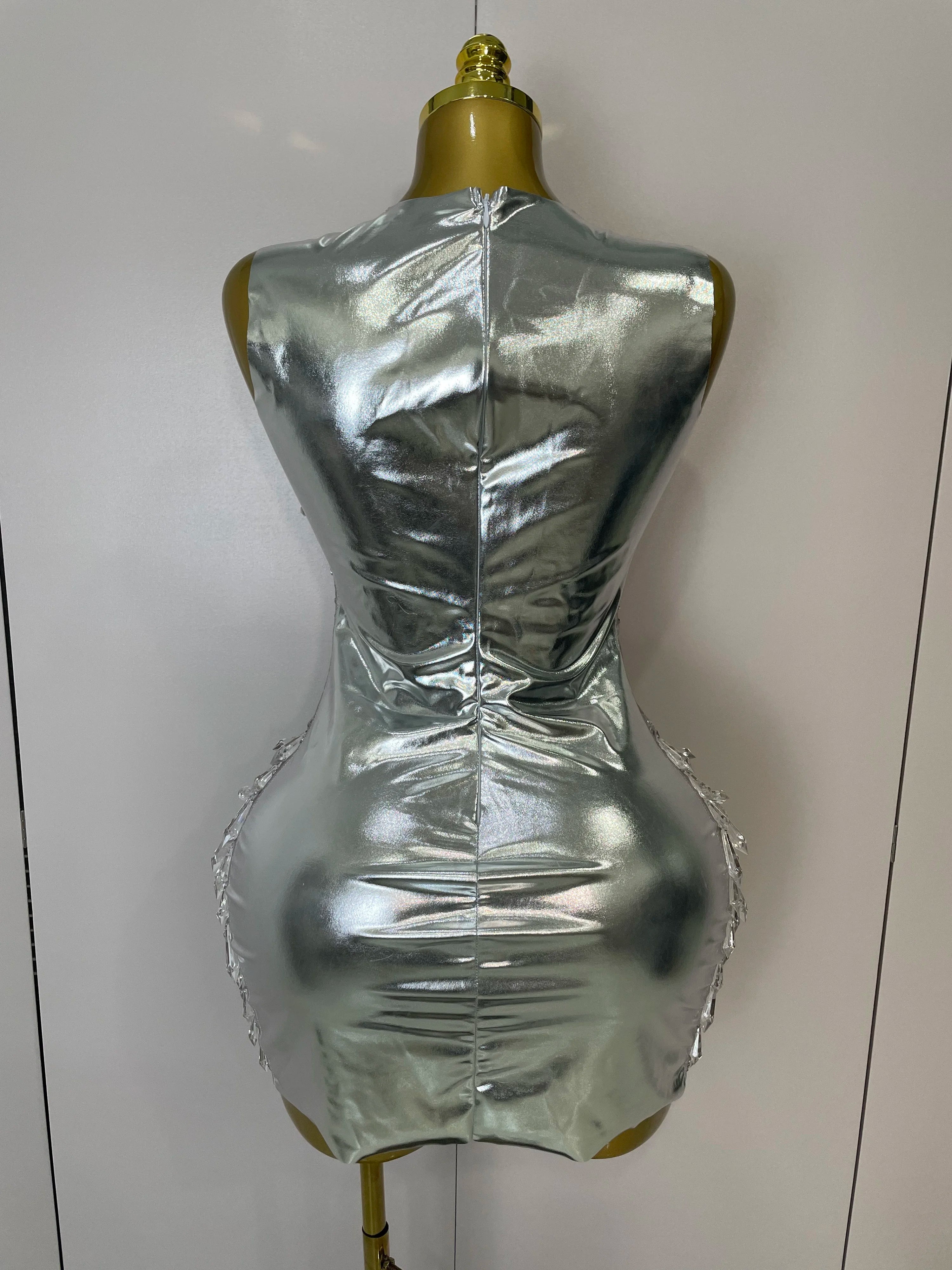 Stock 2025Women Luxury Sexy Mesh Crystal Diamonds Mini Dress Birthday Party Costume Nightclub Stage Performance Singer Outfit