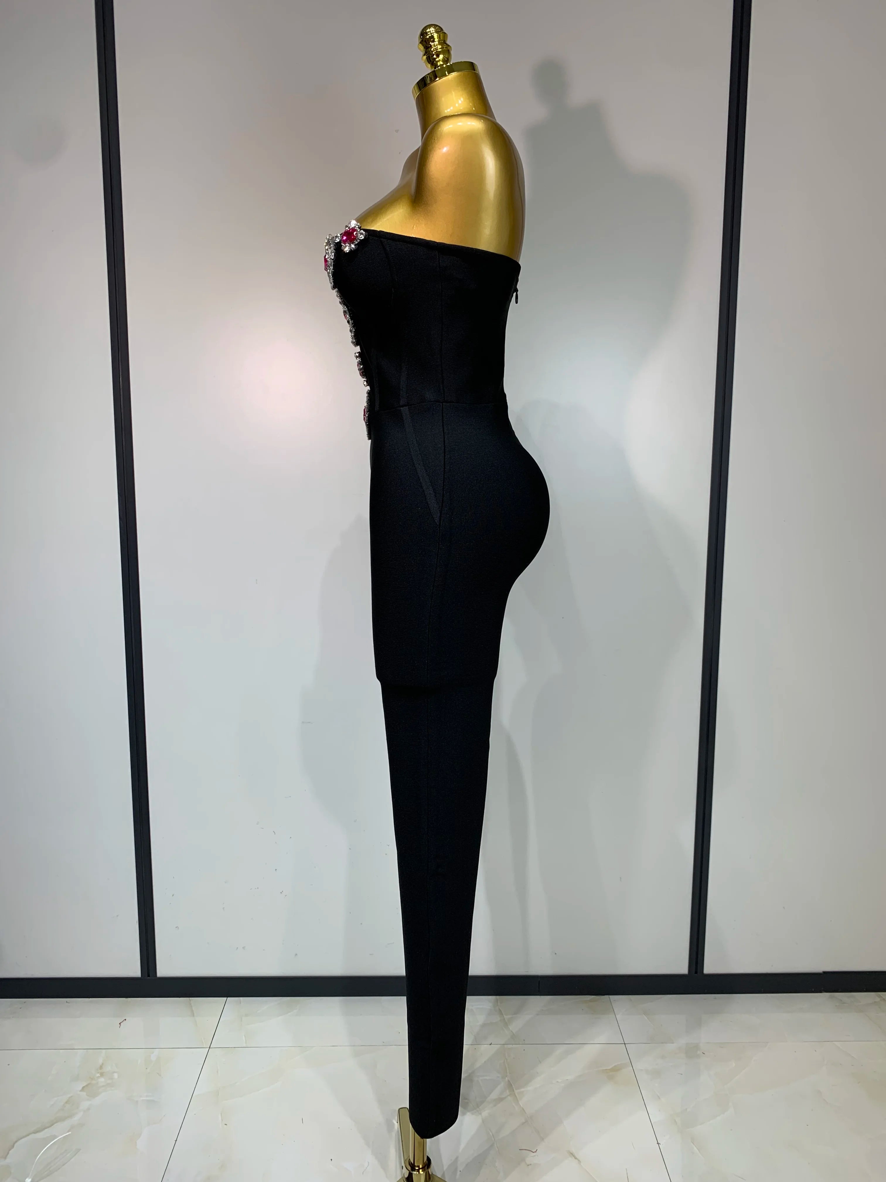 Fashion Celebrate Sparkly Rhinestone Women Sexy Strapless Bodycon Bandage Jumpsuit Runway Nightclub Party Luxury Birthday Outfit