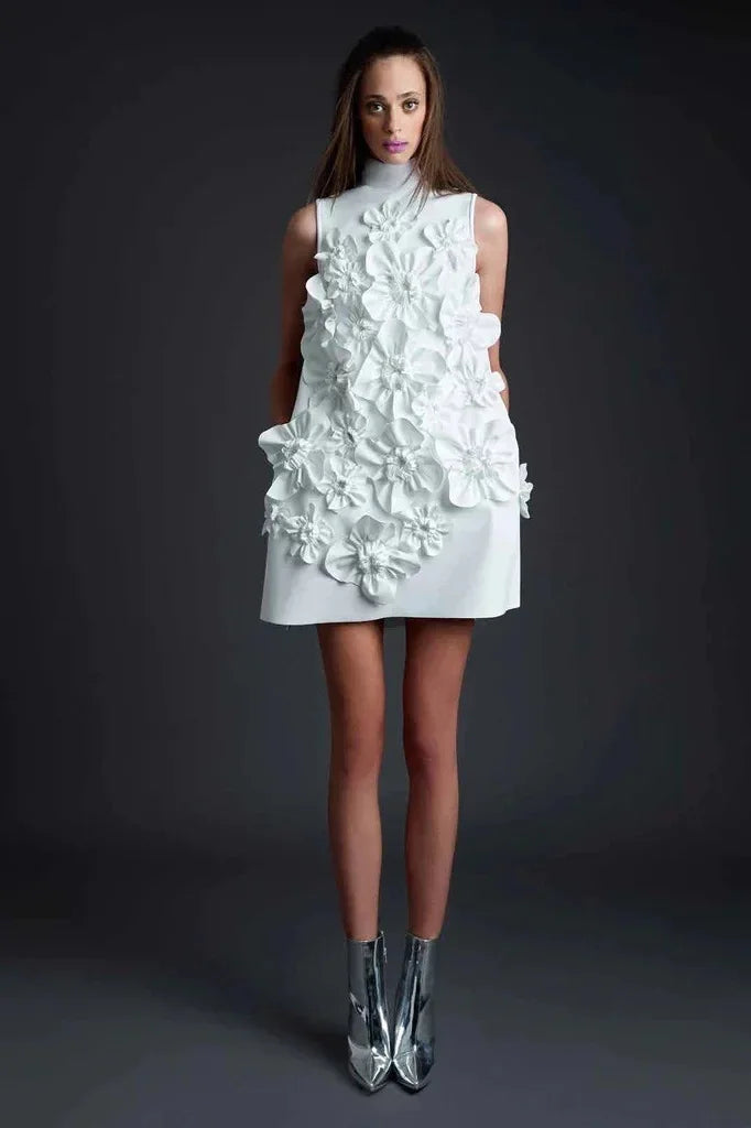 Elegant Ladylike Short Skirt Heavy Embroidery Splicing Belted Dress Women's Fashion Spring Arrival Sleeveless Dress