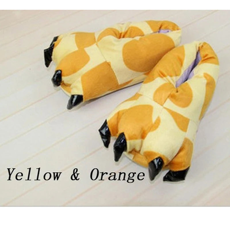 Winter Warm Soft Indoor Floor Slippers Women Men Shoes Paw Funny Animal Christmas Monster Dinosaur Claw Plush Home giraffe