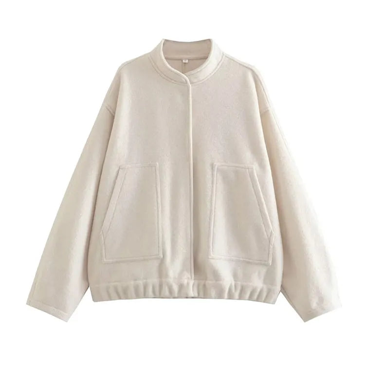 Women Fashion With Pockets Oversized Bomber Jacket Coat Vintage Long Sleeve Snap Button Female Outerwear Chic Tops as picture