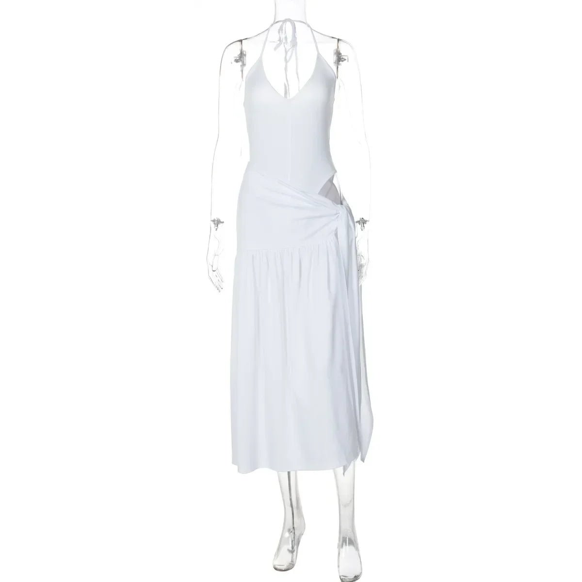 CM.YAYA Elegant Women's Set Sleeveless Strap Bodysuit +Long Skirts Set Autumn Tracksuit Sexy 2024 Tie Up Two 2 Piece Set Outfits