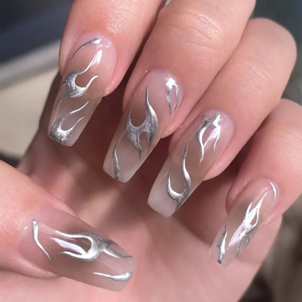 24Pcs Long Ballet False Nails with Butterfly Rhinestone Design Coffin French Fake Nails Purple Press on Nails Wearable Nail Art