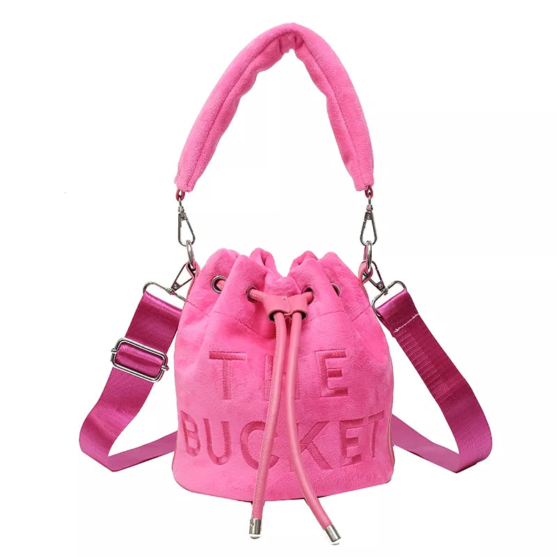 Winter Velvet Bucket Bags for Women Fashion Purses and Handbags Designer Crossbody Bag Luxury Shoulder Bag New Satchel Lady Bag rose red Bag 20X20X20cm