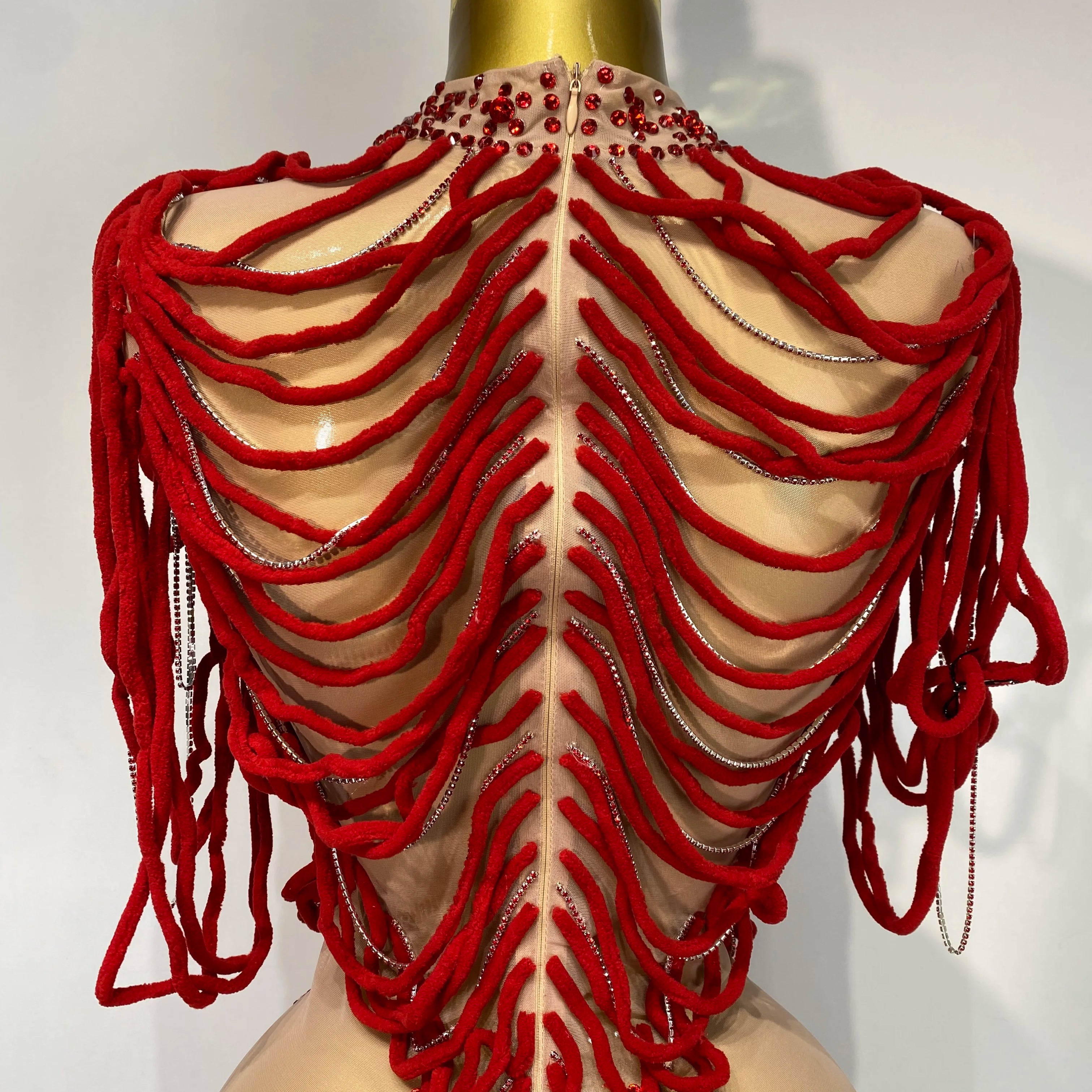 Women Mesh Elastic Sexy Tight Fitting Sparkly Diamond Chain Short Dress Nightclub Luxury Birthday Stage Performance Costumes