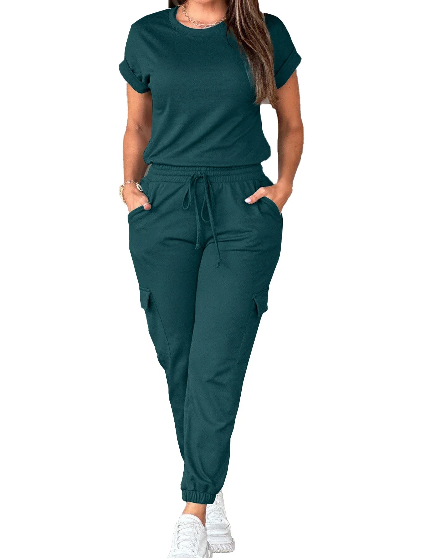 spring and summer new solid color overalls urban jogger sports suit