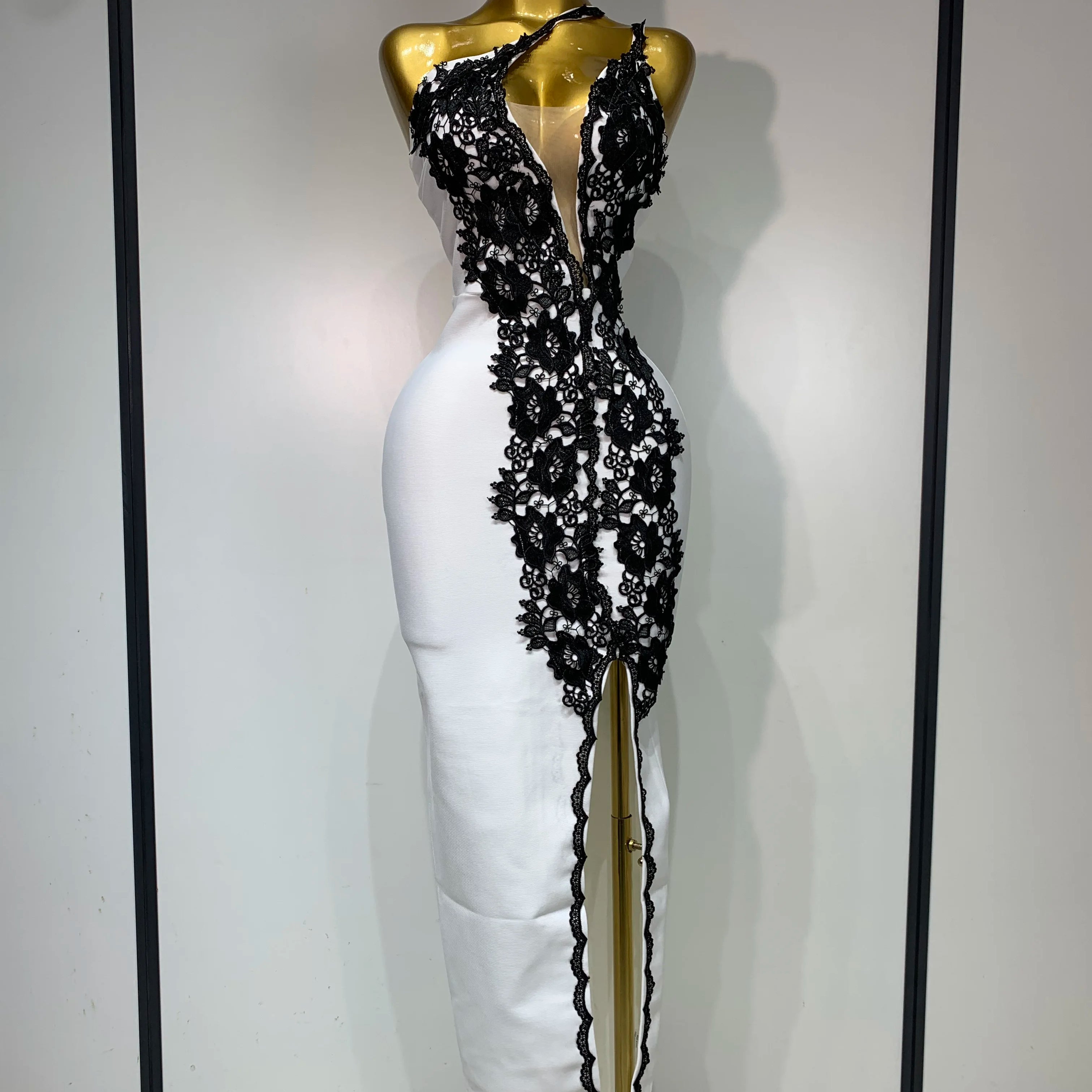 Women Designer Black Lace Bodycon Bandage Dress Luxury Birthday Party Dresses Elegant Long Celebrity Evening Prom Gowns