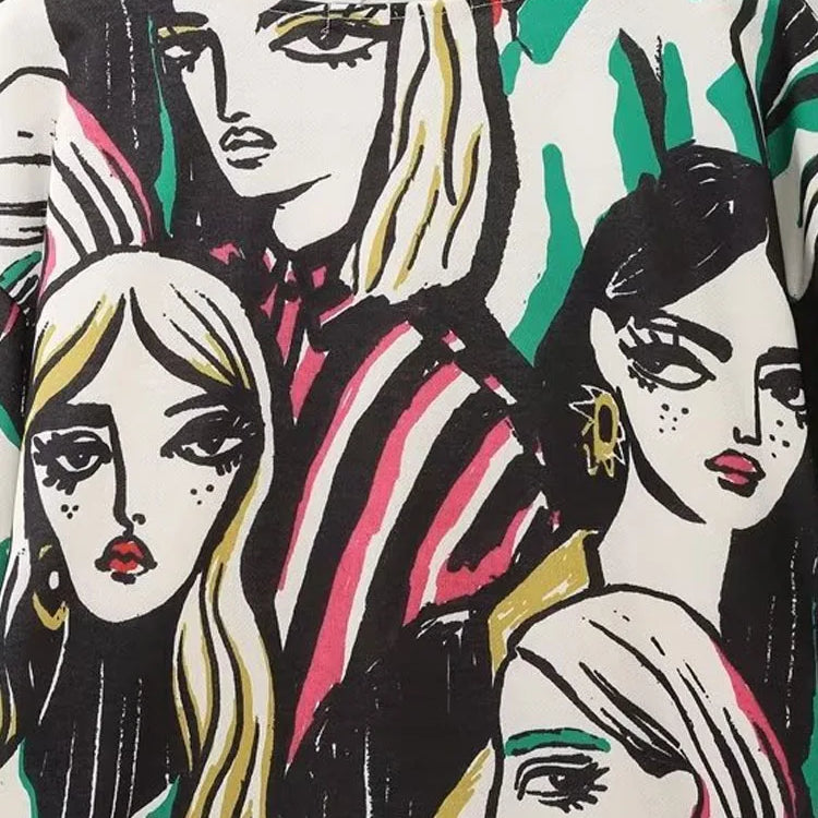 Women Fashion Girl Print Sweatshirt Vintage O Neck Long Sleeve Female Pullovers Chic Tops