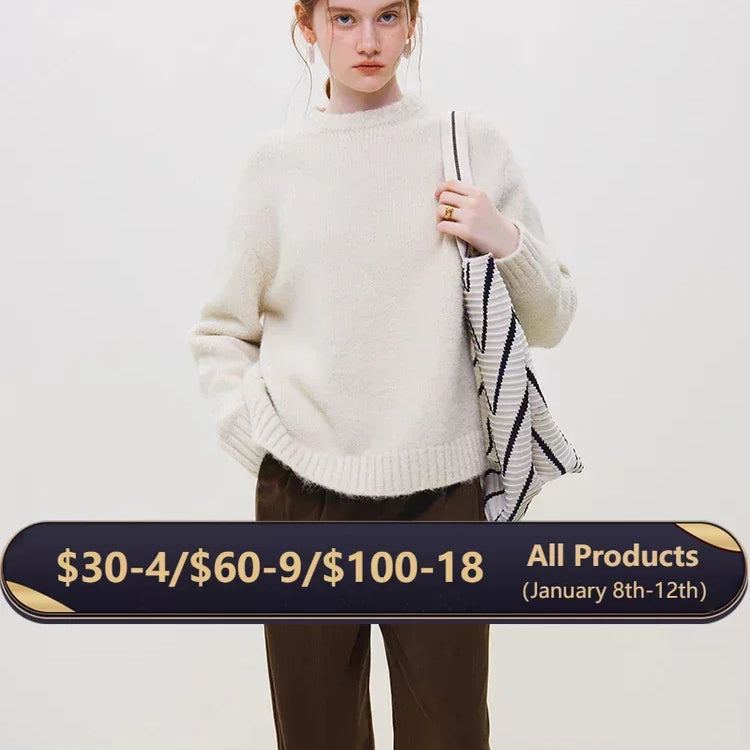 Warm Soft Waxy Round Neck Pullover Sweater for Women Winter All-match Loose Sweater Female