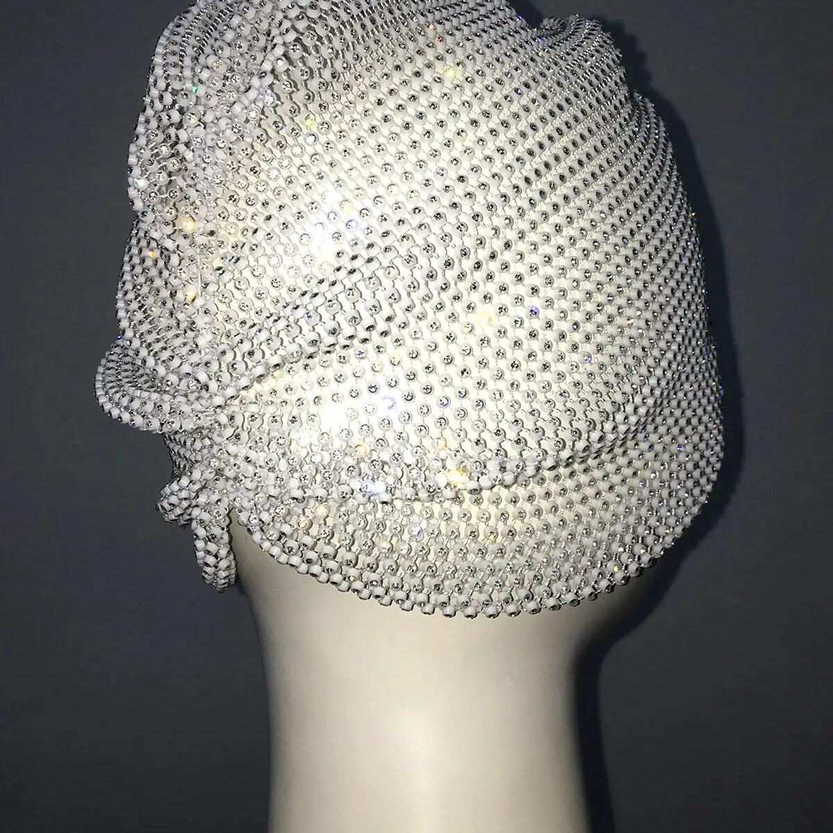Fishnet Diamond Luxury Cap for Women, Shiny Women's Hat, Rhinestone Kerchief, Hip Hop Headwear, Nightclub Party, Fashion Beanies