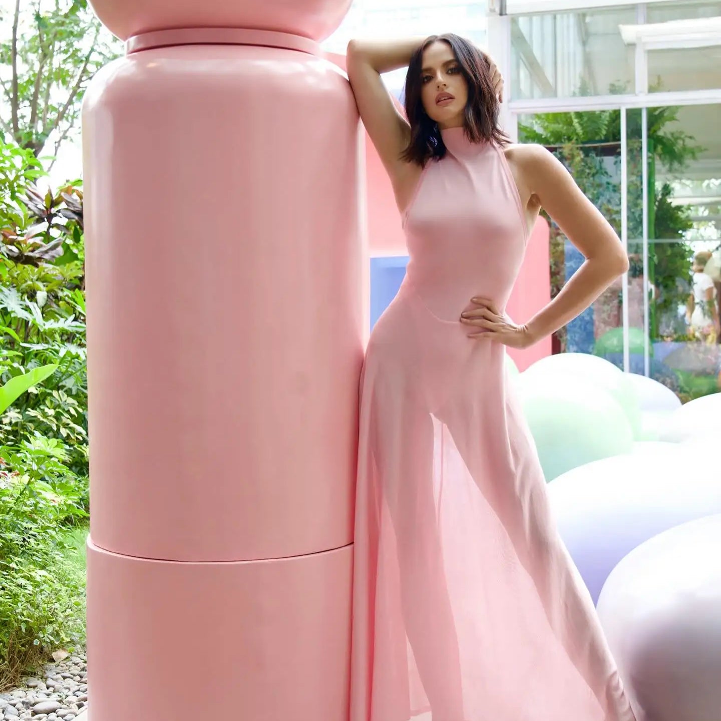 Pink Color Women Celebrity High Street Backless Satin Long Dress Fashion Birthday Party Celebrate Evening Dress Vestido