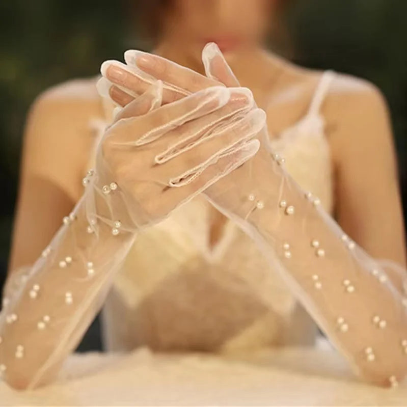 Wedding Dress Luxury Atmosphere Gloves Bride Gloves Long Double Row Gloves Wedding Gloves Winter black CHINA