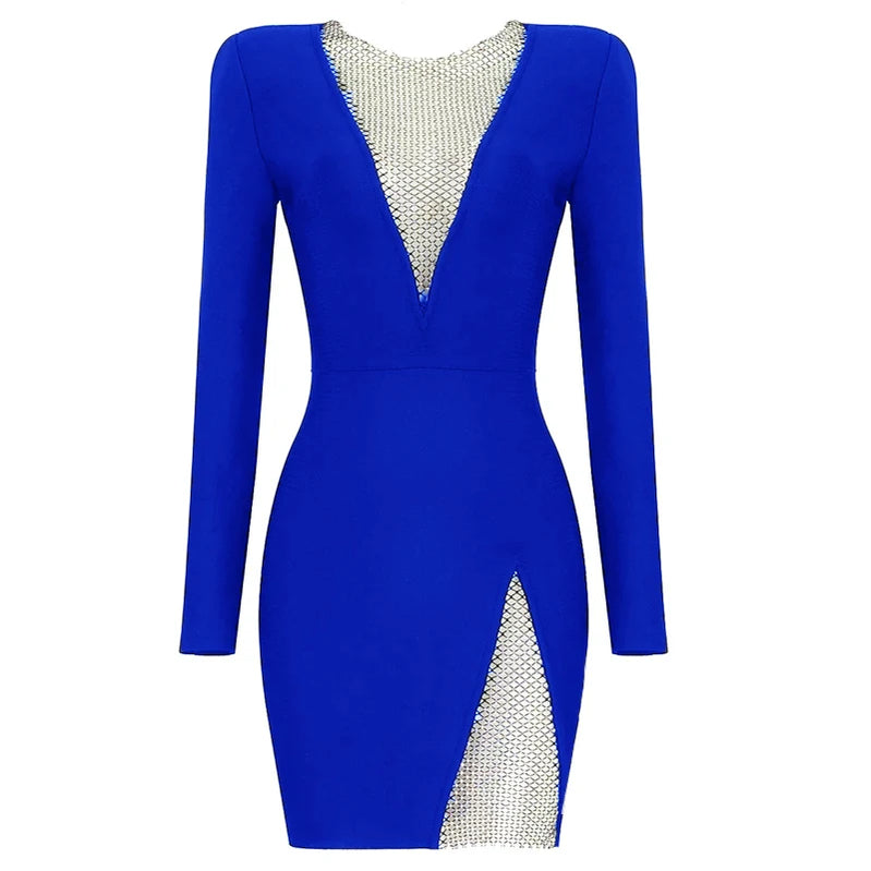 Vestido preto de inverno com contas pretas, manga longa, sexy, vazado, mini vestido de festa para celebridades, passarela