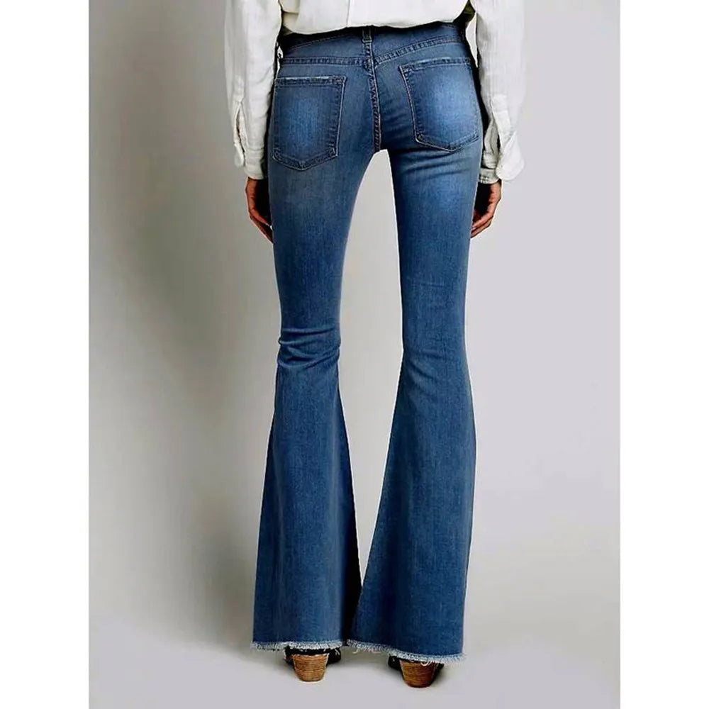 Denim Women Pants Autumn And Winter Wide Leg Flare Pants High Waist Slim Jeans Female Office Lady High Street Long Trousers