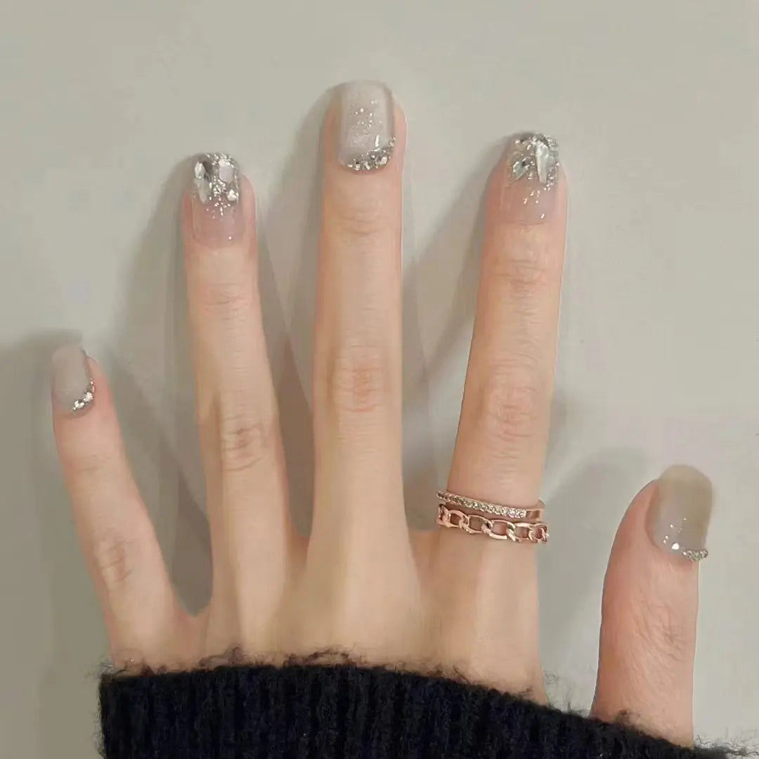 24Pcs  Gradient Color Fake Nail Simple Short Ballet Wearable False Nails with Cat Eye Design Press on Nails Full Cover Nail Tips