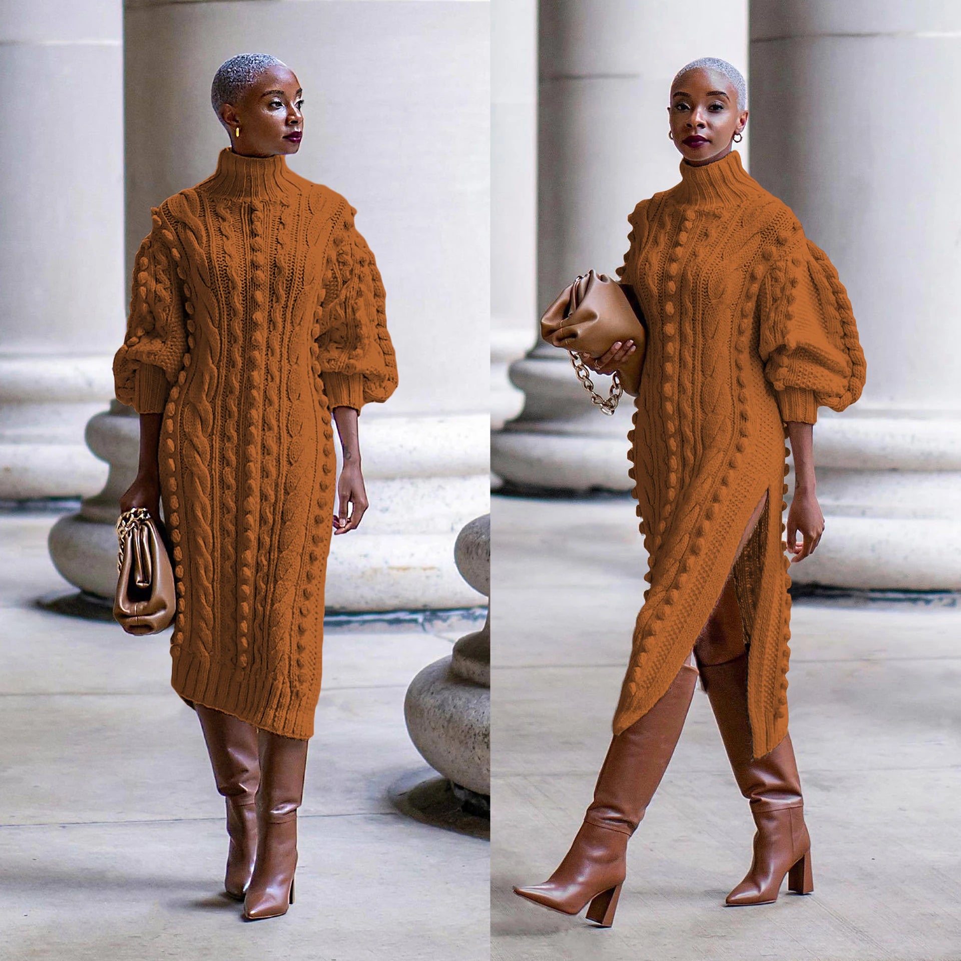 Knitted Long Dress Elegant Winter Sweater Dresses Winter Fall Women Luxury Bodycon Club Party Lady Maxi Sexy Long Dress Brown