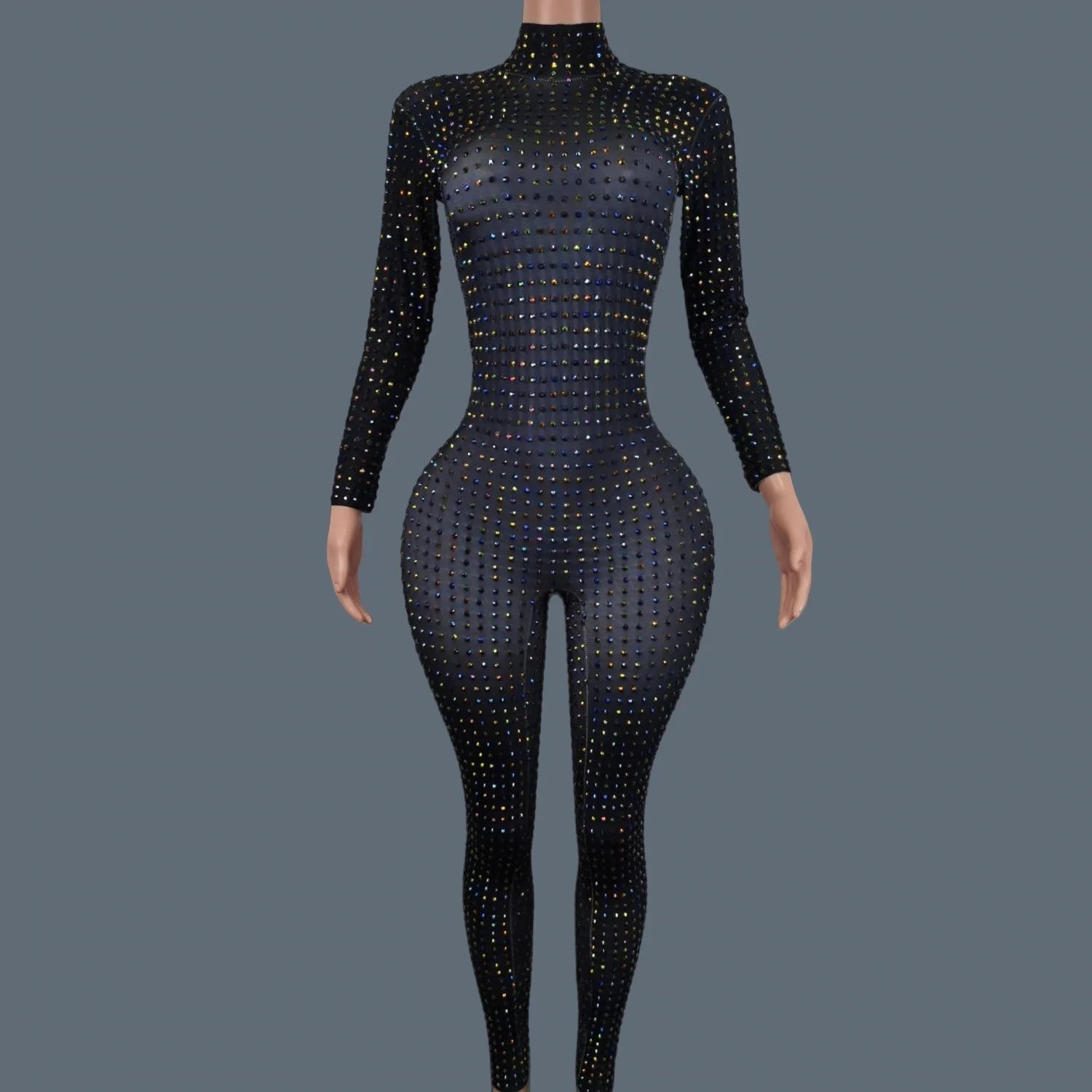 Sparkly Full Rhinestone Spandex High-end Jumpsuit Women Sexy Nightclub Party gig Dance Performance Tight Fitting Outfit Paiduiku