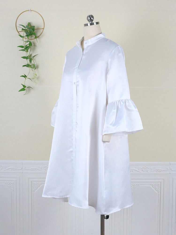 Women Loose Shirt Dress Puff Sleeves White Dresses Summer Autumn Fashion Casual Classy Holiday Robes Large Size 3XL Tunic 2023