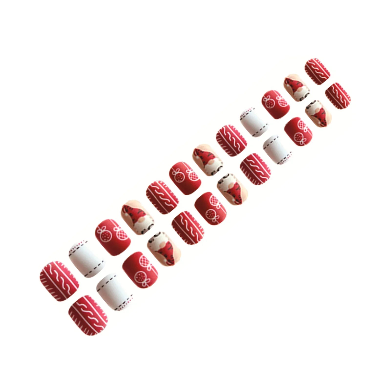 Red/White Short Square Fake Nails 24Pcs Christmas Press On Nails Santas/Candy Printed Full Cover Stick-on False Nails Patches