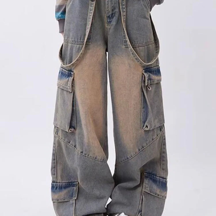 UETEEY American Retro Jeans Wide Leg Baggy Pants Streetwear Trousers Y2k Fashion 2023 Spice Girls Denim Pants Straight Jeans Blue