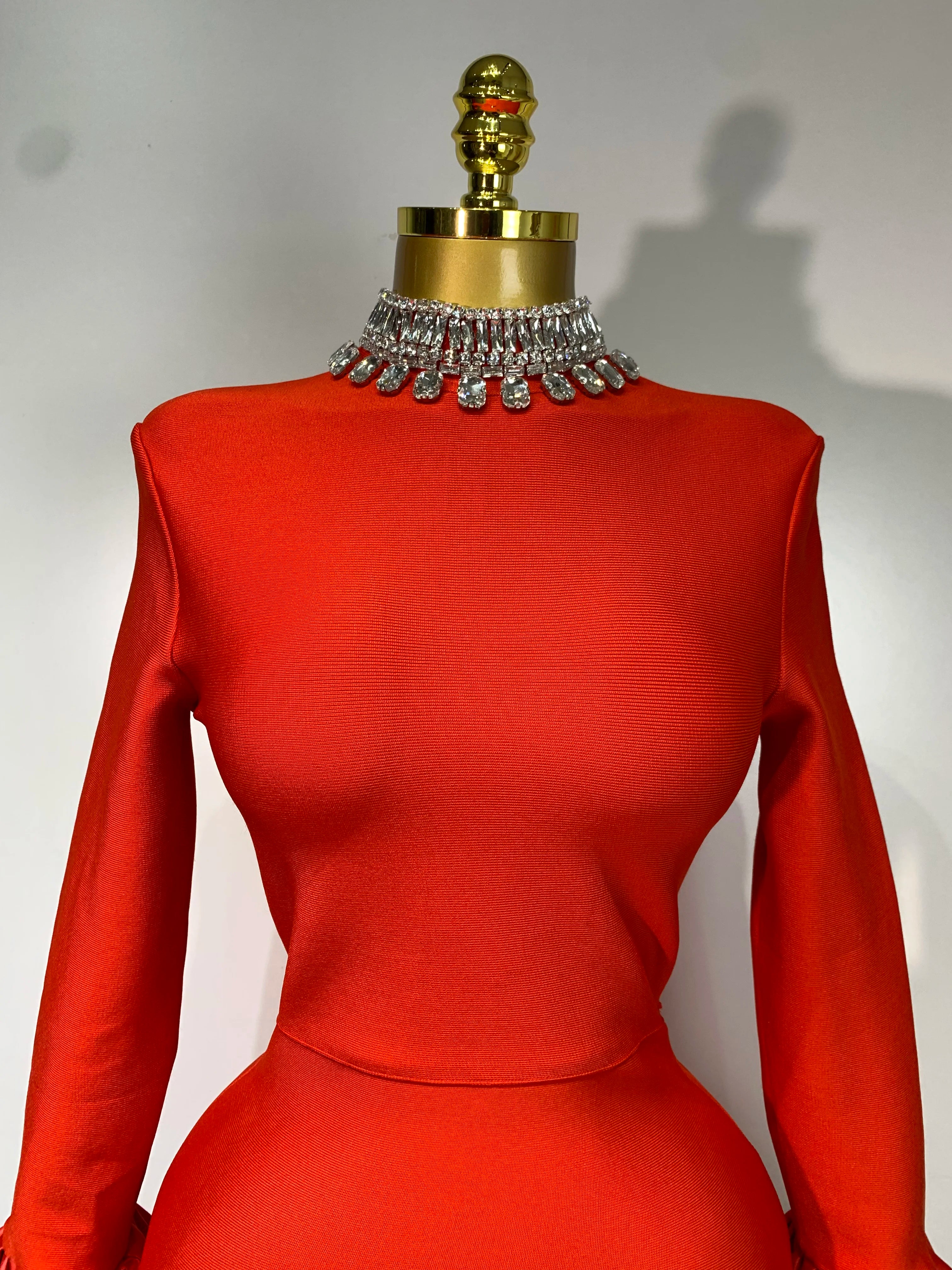 Sparkly Diamonds Neck Flare Sleeve Red Long Bandage Dress 2025 Elegant Woman Evening Party Dress Cocktail Party Club Outfit
