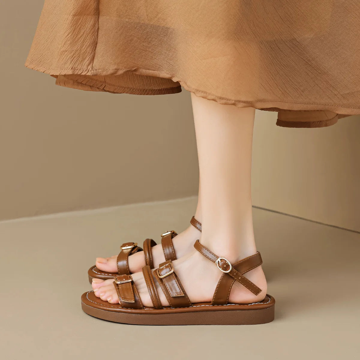 new summer women's outdoor sandals Roman style Fashion Leather work shoes Ladies casual flat shoes 41-43