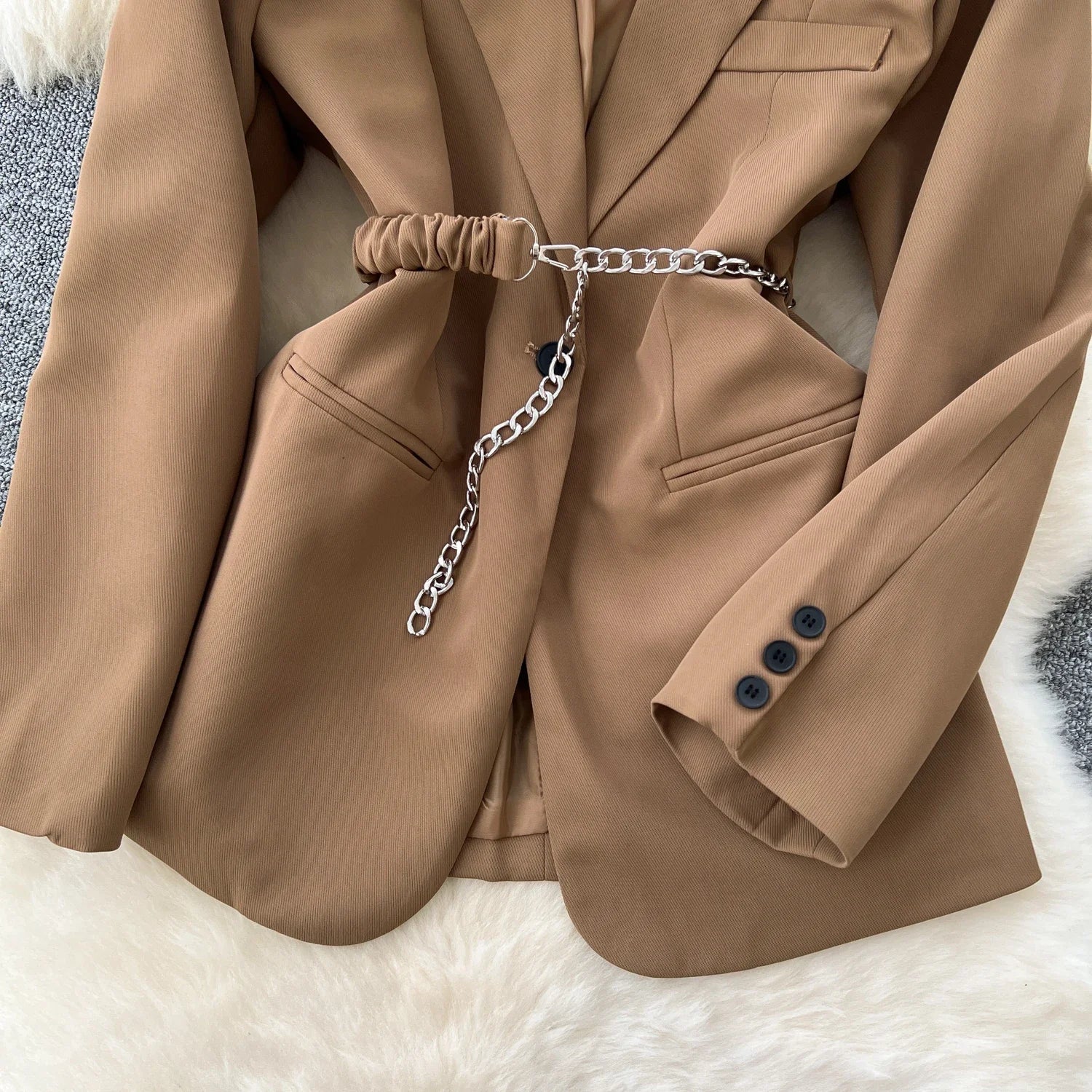 Chic Notched Collar Women Vintage Long Sleeve Slim Button Sashes Suit French Fashion Office Lady High Street Autumn Elegant Top