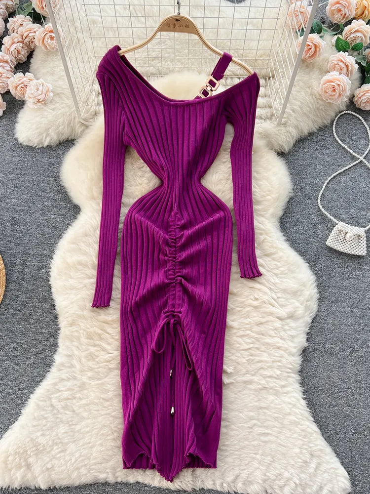 Women Dress Autumn Winter Sexy Package Hips Bodycon Dress Chic Fashion Luxury Knitted Dress Party Vestidos