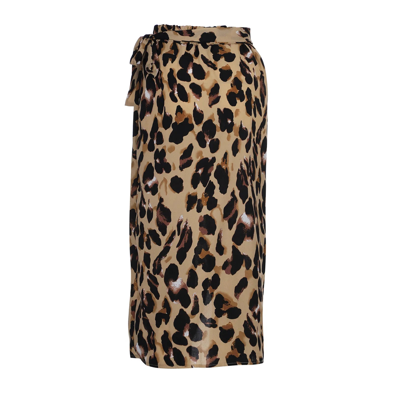 Women Fashion Sexy Mid Long Skirts Office Casual High Waist Simple Leopard Print Split Bow Female Beach Clothes Streetwear